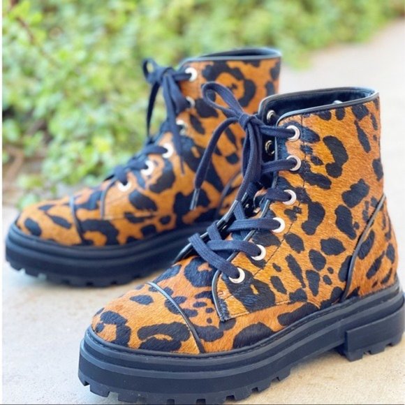 SCHUTZ Maylova Leopard Calf Hair Combat Bootie - Picture 3 of 6